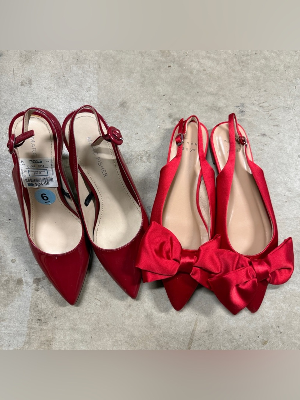 (Bundle) Marc Fisher Red Pointed Slingback Heels with Bow Accents